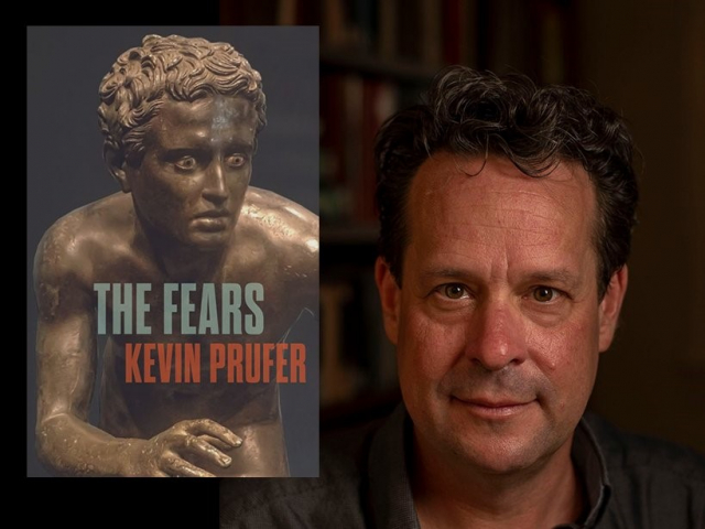 Kevin Prufer with his book titled "The Fears"